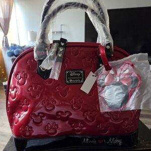 NWT Loungefly Mickey and Minnie Disney Embossed Handbag With Minnie Dust Bag